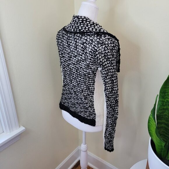 Anthropologie Sparrow Moto Style Sweater Black Ivory Zipper Women's Size XS - Picture 7 of 15